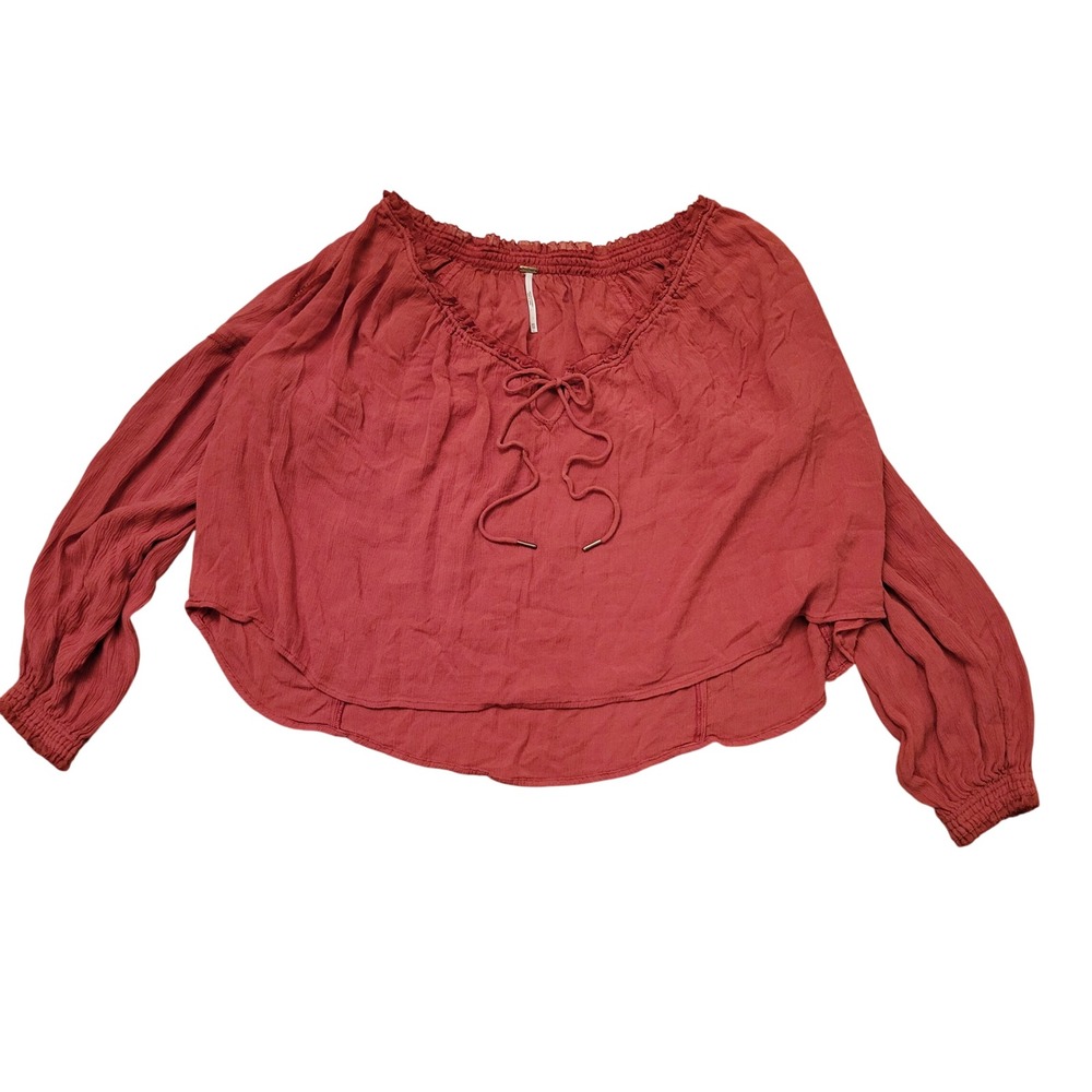 Free People XS Peasant Top Rust Boho Keyhole BANDA Western Cottage Bohemian